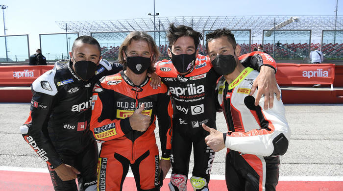 I grandi campioni Aprilia insieme sul circuito di Misano